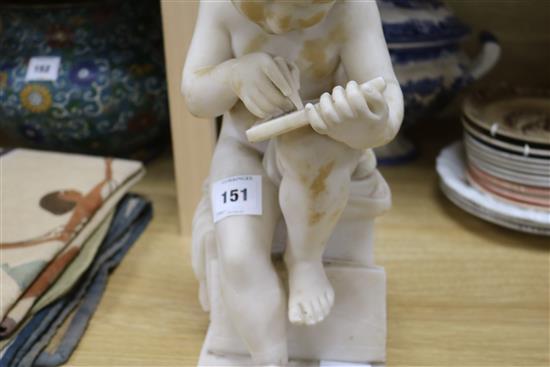 An Italian white marble figure of a putto width 15cm height 42cm (a.f.)